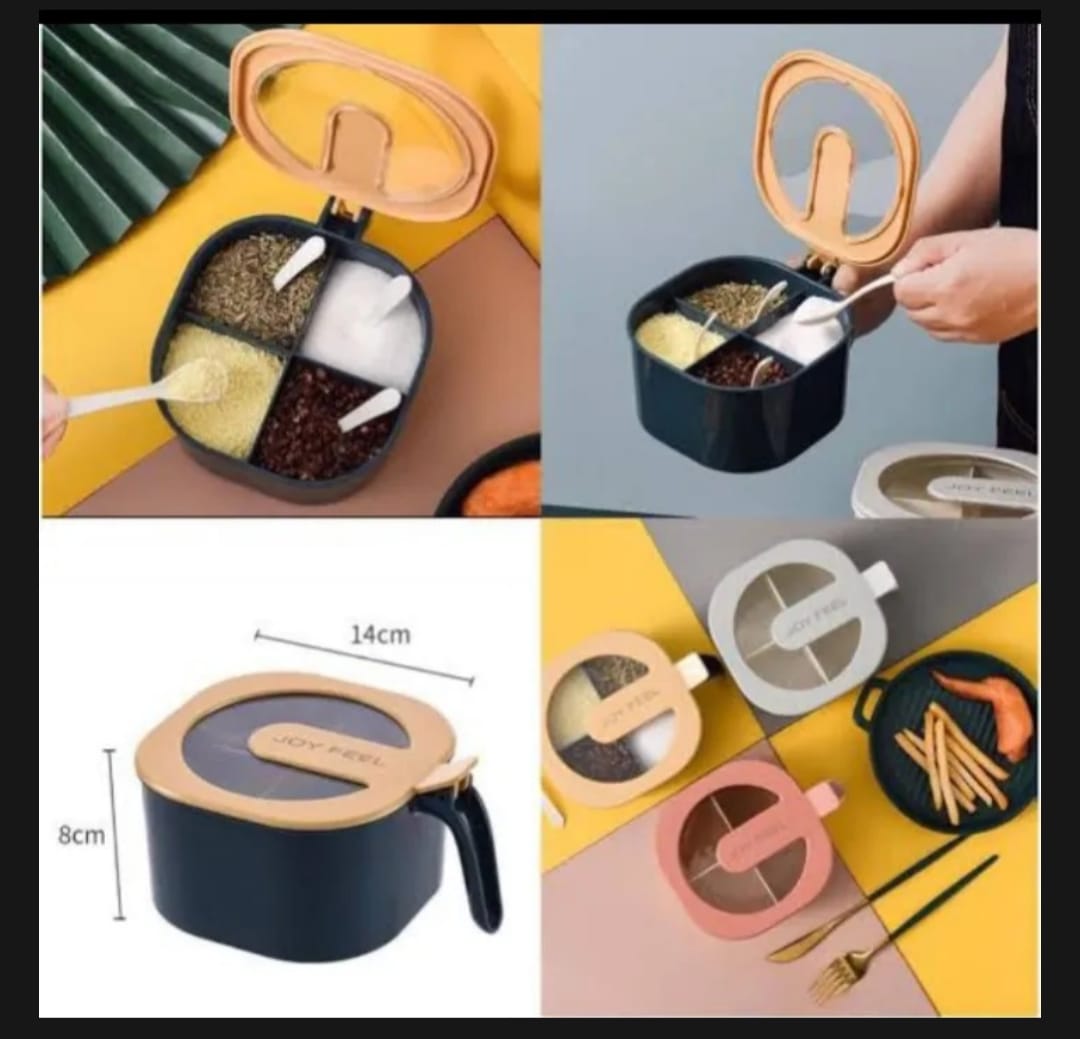 4 Portion Masala Box with Plastic Spoons and Transparent LID Cover