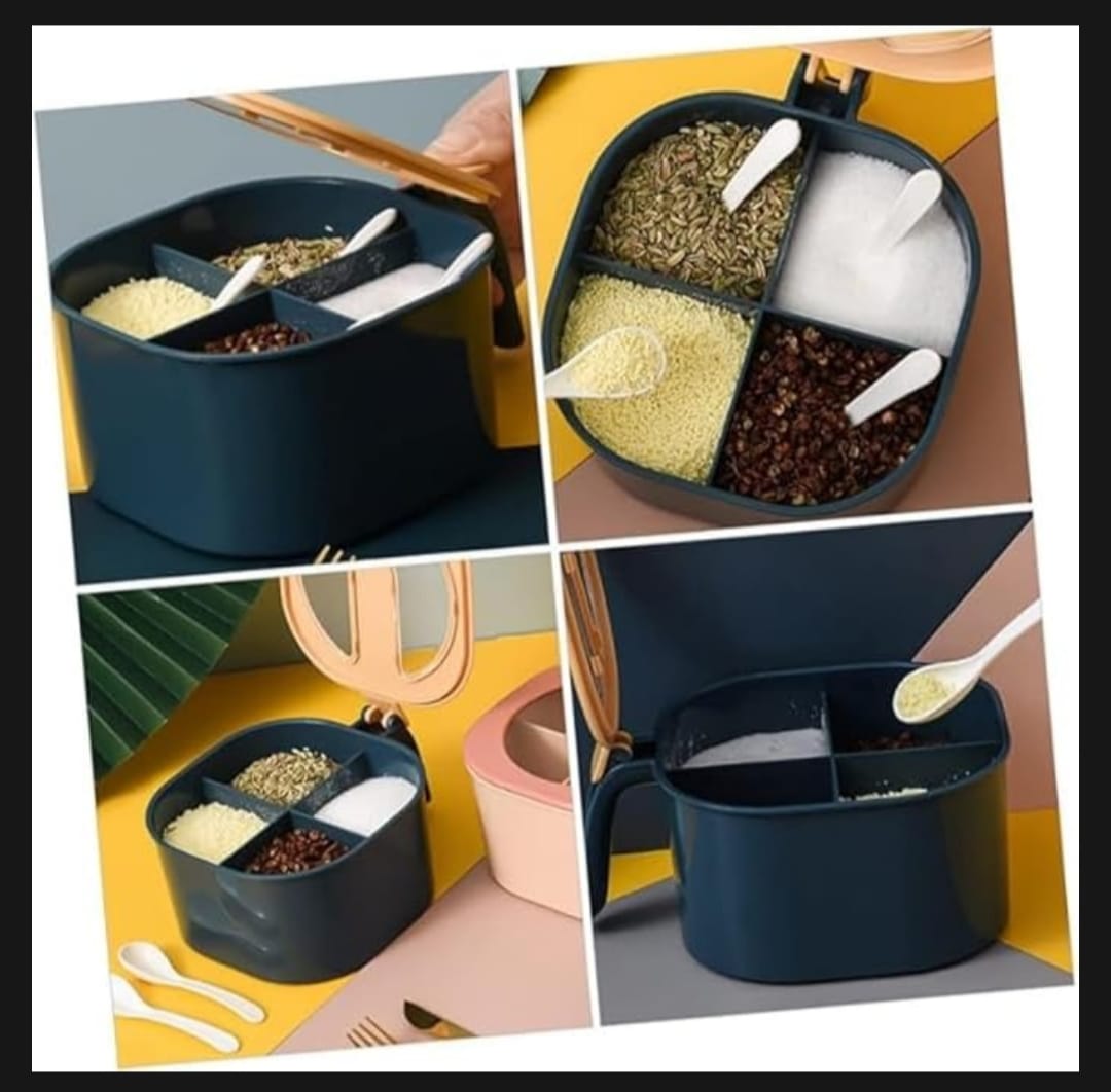 4 Portion Masala Box with Plastic Spoons and Transparent LID Cover